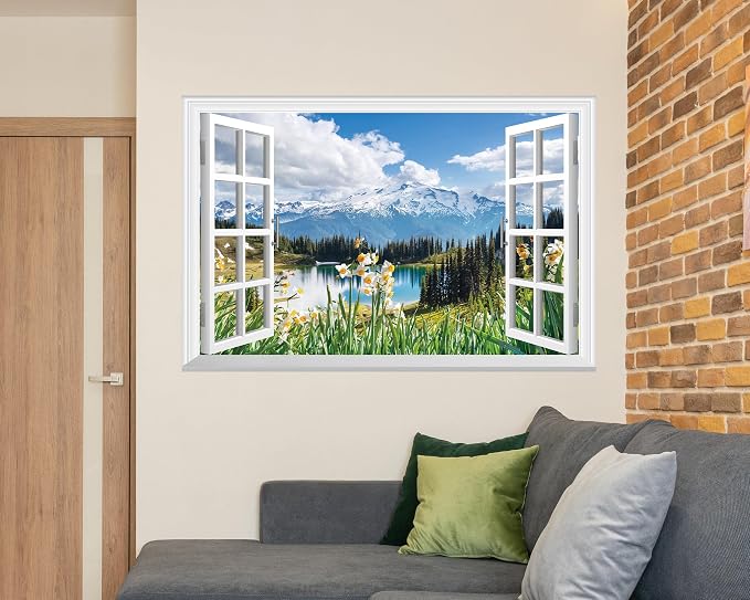 FLFK Fake Window Wall Mural - Spring Faux Window Wall Sticker for Wall Decor, Stick and Peel Wall Decals,48"x32",Set of 2 Sheets - Image 4