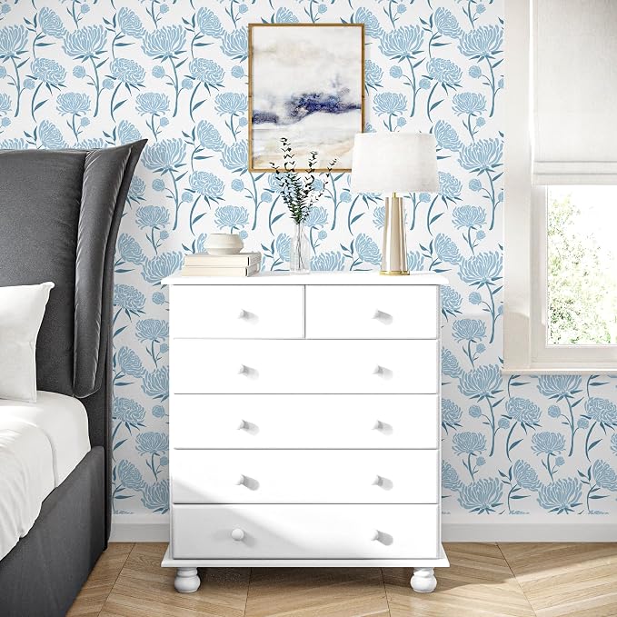 Hopepak 17.3" x 78.7" Peel and Stick Wallpaper Floral Contact Paper Blue Wall Paper Modern Self Adhesive Removable Vinyl Wallpaper for Bedroom - Image 6