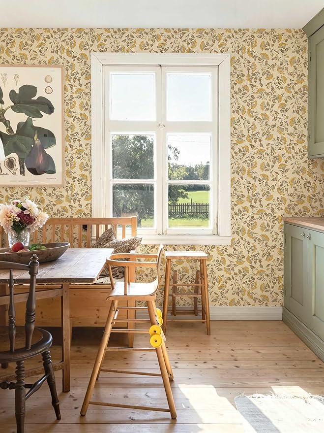 Dimoon Vintage Peel and Stick Wallpaper Floral Contact Paper Farmhouse 78.7×17.3" | Grandma Chic Cute Yellow Flower Wallpaper Renter Friendly Removable Wall Paper for Bathroom Kitchen Vinyl - Image 9