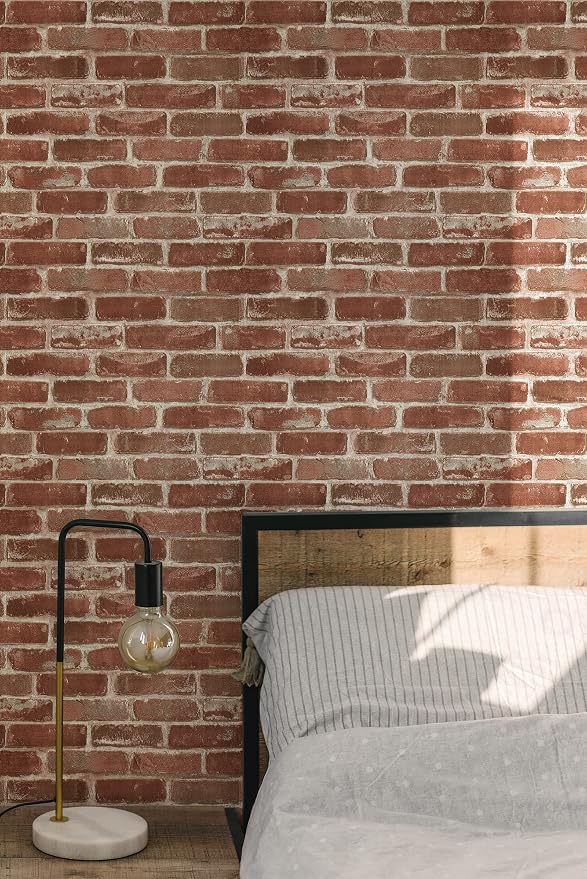 Hopeak Red Brick Wallpaper Self-Adhesive Peel and Stick Wallpaper Waterproof and Removable Good for Home Decoration and Furniture Renovation 35.4 x 393.7 Inch - Image 6