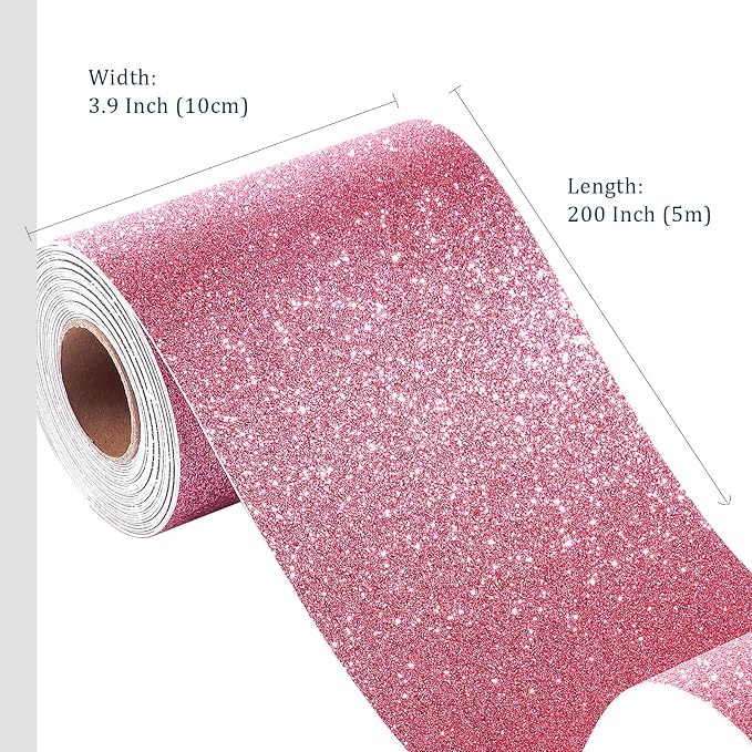 FunStick Hot Pink Glitter Wallpaper Border Stick and Peel Removable Wall Border Trim for Girls Bedroom Mirror Border for Bathroom Peel and Stick Wallpaper Borders Glitter Contact Paper Decor 3.9"x200" - Image 5