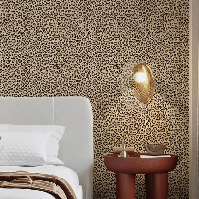 JiffDiff Leopard Print Peel and Stick Wallpaper, Waterproof Removable Self Adhesive Textured Wall Paper, Yellow Unique Funky Cheetah Contact Paper for Bedroom and Bathroom 800"X17.3"(96.2 sq. ft) - Image 5
