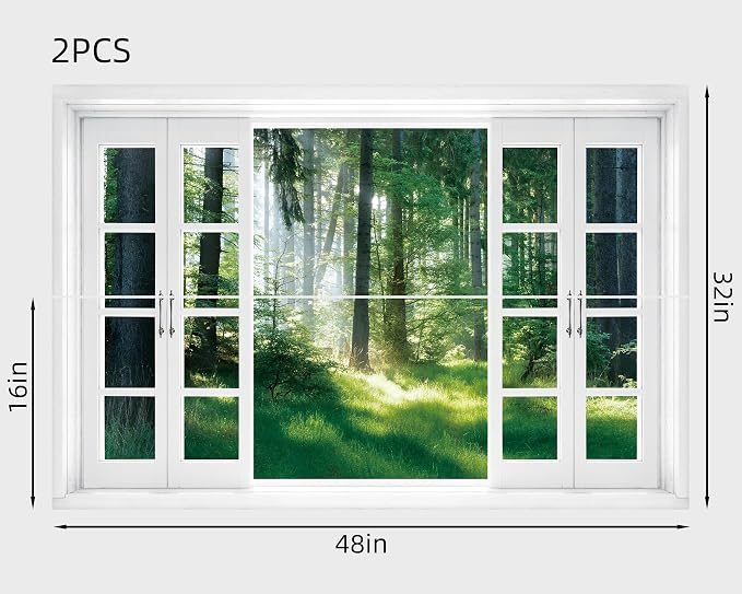 FLFK Fake Window Wall Mural - Nature Scene Forest Peel and Stick Decal, 48 x 32 inches, Set of 2 Sheets - Image 2