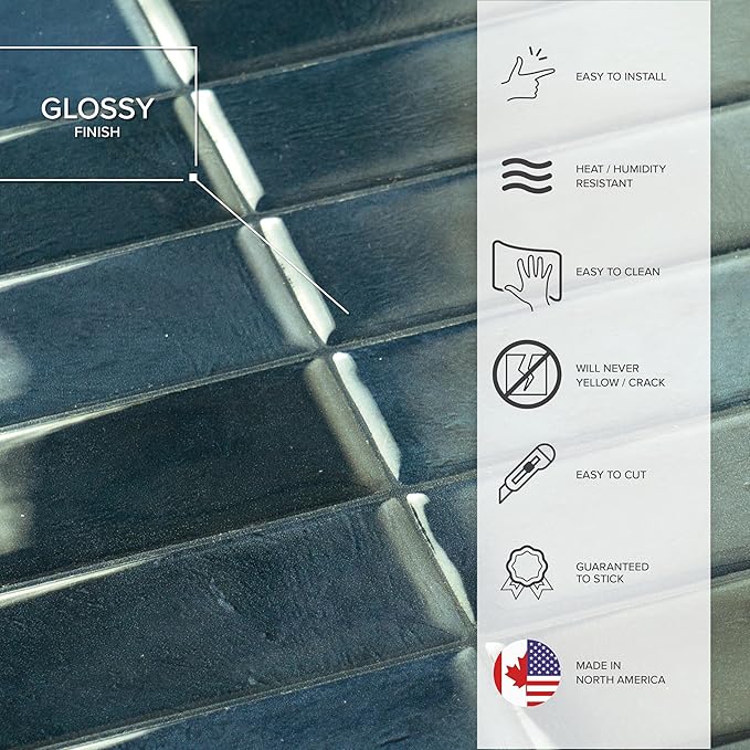 Smart Tiles Peel and Stick backsplash, Stacked Petrol Blue, 11.43"x9" | Pack of 5 (3.5 sq ft), Glossy, Heat/Moisture Resistant, Low VOC, Kitchen/Bathroom, Renter Friendly, Made in Canada - Image 6