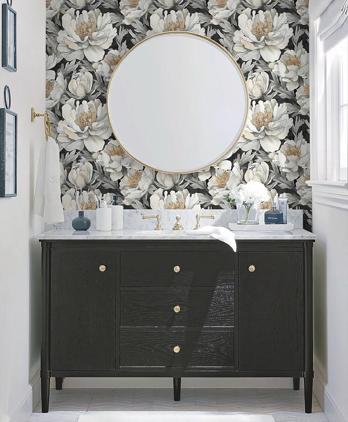 Safiyya Peel and Stick Wallpaper Black and White Floral Contact Paper Peel and Stick 17.3"x 78.7" Wall Paper Self Adhesive Removable Wallpaper for Bedroom Bathroom Vinyl Roll - Image 4