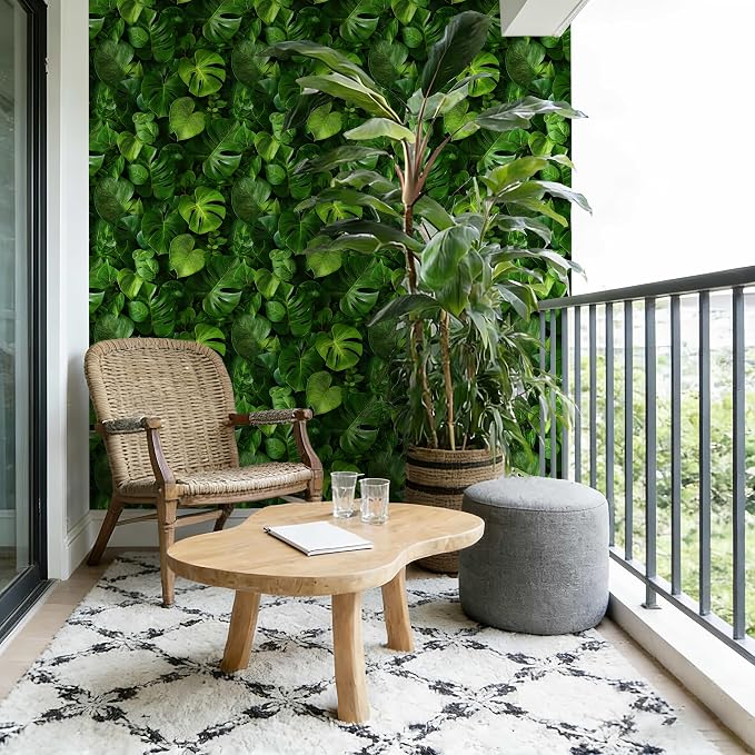 Vintage Tropical Monstera Botanical Peel and Stick Wallpaper | Rich glossy green monstera tropical leaf print, Removable waterproof vinyl wall covering, bedroom accent wall decor - Image 6