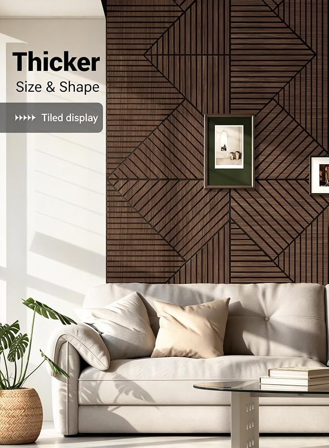 6Pcs Peel and Stick Wood Panels Decor Acoustic Wall Panels | 0.4" Thick, Polyester Fiber Core with Wood Veneer, Easy to Cut and Install,covers 46 sq.ft - Image 4
