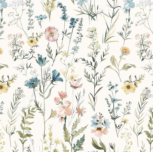 Dimoon Boho Peel and Stick Wallpaper Beige Floral Contact Paper 17.3x78.7in |Blue Wildflower Botanical Renter Friendly Removable Self Adhesive Stick on Wall Paper Decor for Bathroom Bedroom Vinyl by DIYYOURMOON