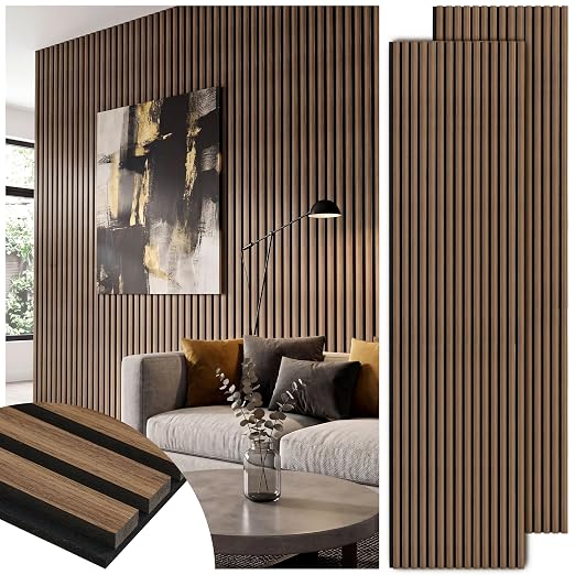Acoustic Wood Slat Panels, Soundproof Wooden Wall Panels, 3D Fluted Panel for Interior Wall Decor, Living Room, Bedroom (Smoked Eucalyptus, 106 * 47.2 inch) by LARWORKS