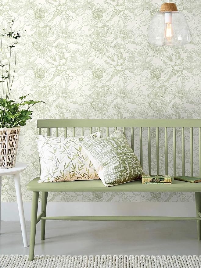 Ismoon Vintage Floral Wallpaper Peel and Stick Beige and Green Contact Paper 17.3inx6.5ft Removable Self Adhesive Wall Paper for Bathroom Bedroom Cabinet Mural Wall Decor Vinyl Renter Friendly - Image 5