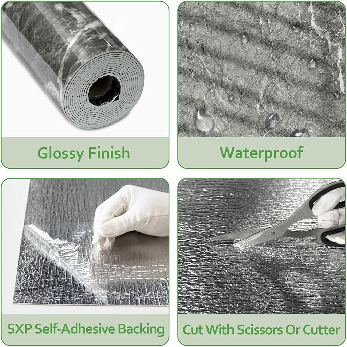 Marble Peel and Stick Waterproof Wall Paneling, 118" x 47" Bardiglio Grey Glossy Finish Self-Adhesive Backsplash Tile Vinyl Wall Panel for Kitchen Bathroom Wall Decor, Covers 38.75 Sq. Ft. - Image 4