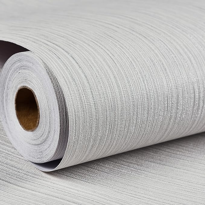 Haimin Grasscloth Wallpaper Textured 24in X 393in Fabric Contact Paper Wall Paper Textured Linen Peel and Stick Self-Adhesive Thick Vinyl Embossed Film Wallpaper (Beige Grey) - Image 6