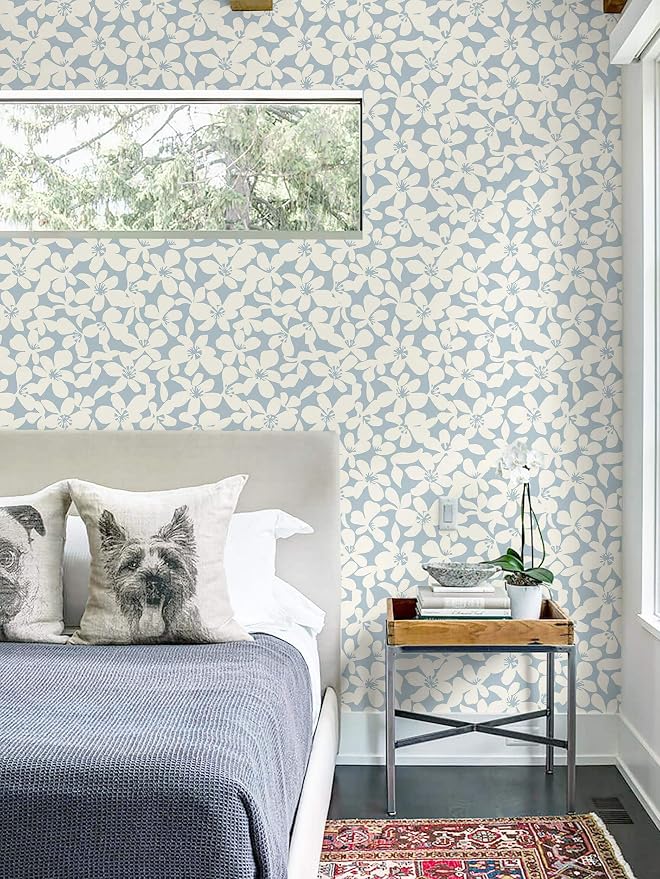 Heroad 17.3''x32.8ft Light Blue and Beige Peel and Stick Wallpaper Boho Floral Contact Paper Self-Adhesive Removable Wall Paper for Cabinets Drawers Bedroom Bathroom Wall Decor Waterproof Vinyl Roll - Image 4