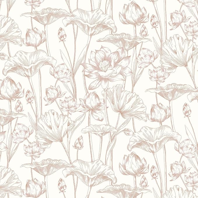 Timeet Floral Peel and Stick Wallpaper White and Pink Vintage Contact Paper 16" x 197" Lotus Self Adhesive Removable Wallpaper for Bedroom Bathroom Waterproof Decoration by Timeet