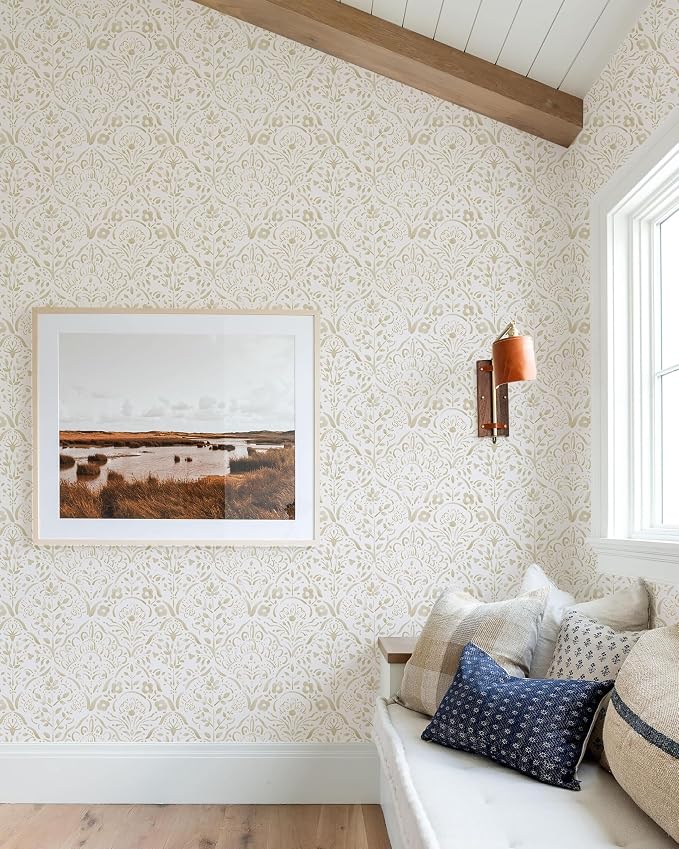Dimoon Watercolor Floral Peel and Stick Wallpaper Beige Brown Contact Paper Vintage Damask Wall Paper 394''x17.3'' Textured Removable Stick On Wallpaper for Bedroom Bathroom Kitchen Decor Vinyl - Image 8