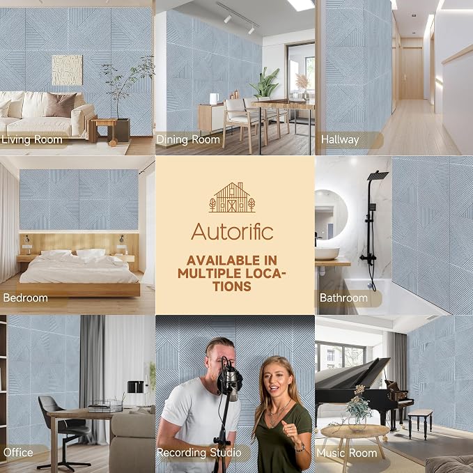 Acoustic Panels,6 Pack,23.6" x 23.6",Sound Panels,Silver Grey | Self-Adhesive Sound Absorbing Panels,3D UV Printing with Wood Print,High-Density Polyester Fiber Peel and Stick Wall Panels - Image 7