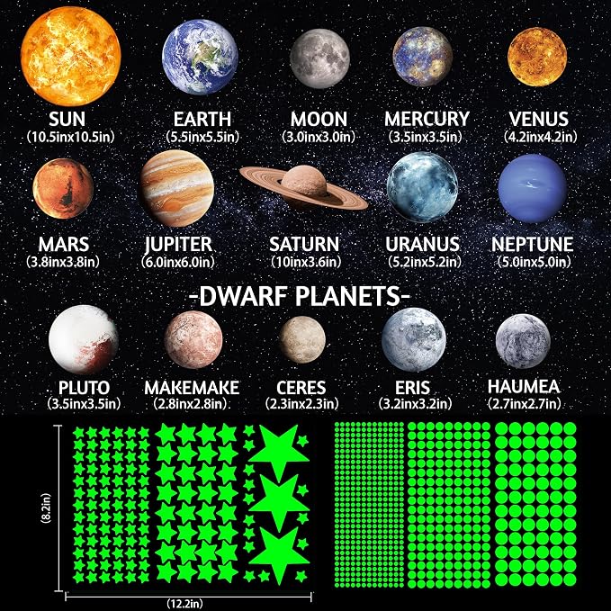 Solar System Wall Decals Glow in The Dark Stars 780 PCS, Glowing Planets Stickers for Ceiling, Nursery Wall Stickers for Bedroom, Kids Room Decorations (Green) - Image 3