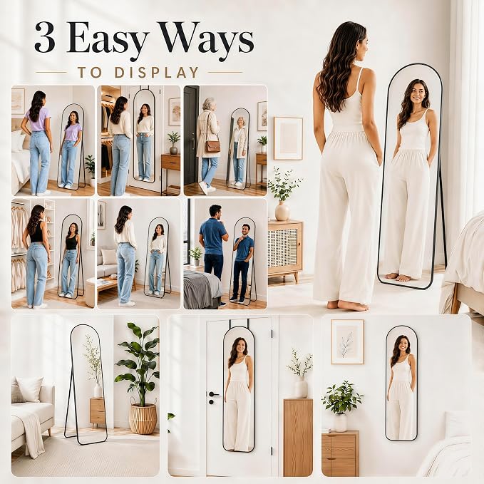 57x20" Full Length Mirror Floor Stand,Over the Door,Wall Mounted Black - Image 6