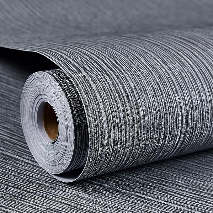 Haimin Grasscloth Wallpaper Textured 24in X 393in Fabric Contact Paper Gray Wall Paper Textured Linen Wallpaper Peel and Stick Self-Adhesive Thick Vinyl Embossed Film Wallpaper (Gray) by HaiminHomeDecorWallpaper