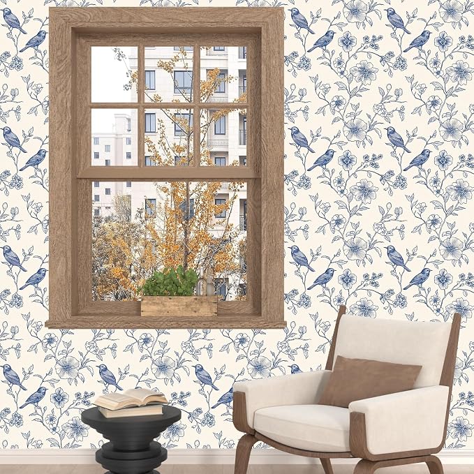 Laatse Floral Bird Vintage Wallpaper Peel and Stick 17.5" x 393",Beige | Self Adhesive/Removable/Waterproof/Thick Vinyl Contact Paper for Bathroom Bedroom Shelf Cabinet Drawer,Prepasted,Easy Peel - Image 6