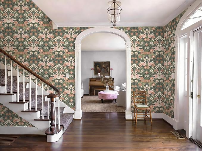 Heroad Vintage Peel and Stick Wallpaper 17.3''X 385'' Floral Flamingo Contact Paper Sage Green William Morris Wall Paper Removable Renter Friendly Wallpaper for Bedroom Nursery Farmhouse Vinyl Rolls - Image 7