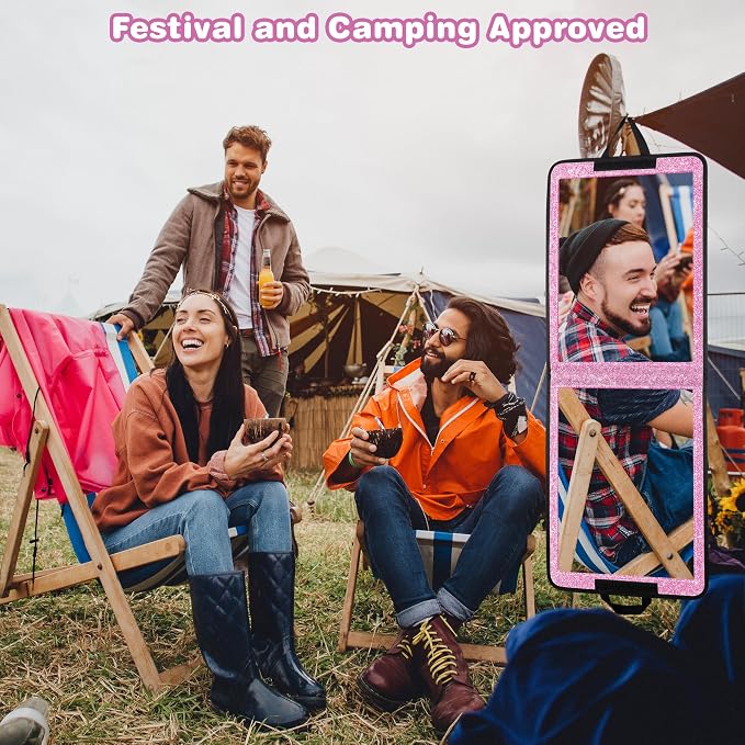 LPHUMEX Glitter Purple Folding Full Length Mirror, 13x33 inch Foldable Travel Body Mirror for Dance, Festivals, Fair Booth - Image 4
