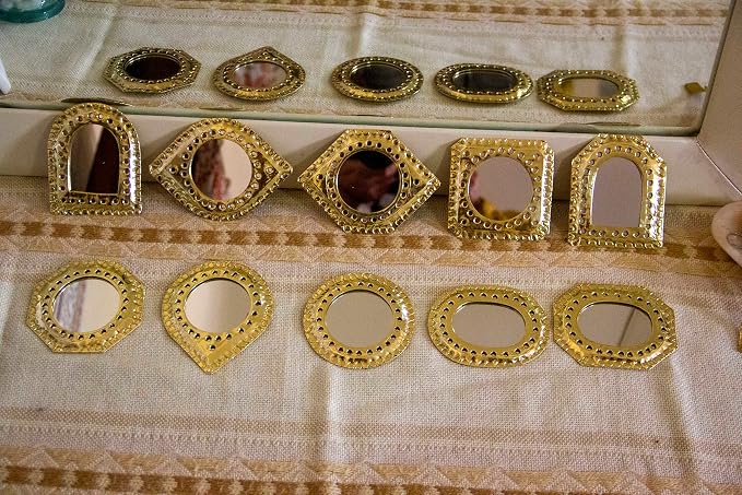 Set of 5 Small Decorative Wall Mirrors – Gold Brass Handmade Mirror Set | Round, Arch, Oval, Octagon, Eye Shapes | Living Room, Bedroom, Home Wall Decor (5, Rounded Edges) - Image 7