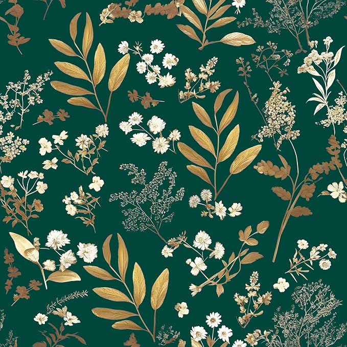 Laatse Vintage Dark Green Gold Floral Peel and Stick Wallpaper 17.5"x118" | Self Adhesive/Removable/Waterproof/Thick Vinyl Contact Paper for Bathroom Bedroom Shelf Cabinet Drawer,Prepasted,Easy Peel by Laatse