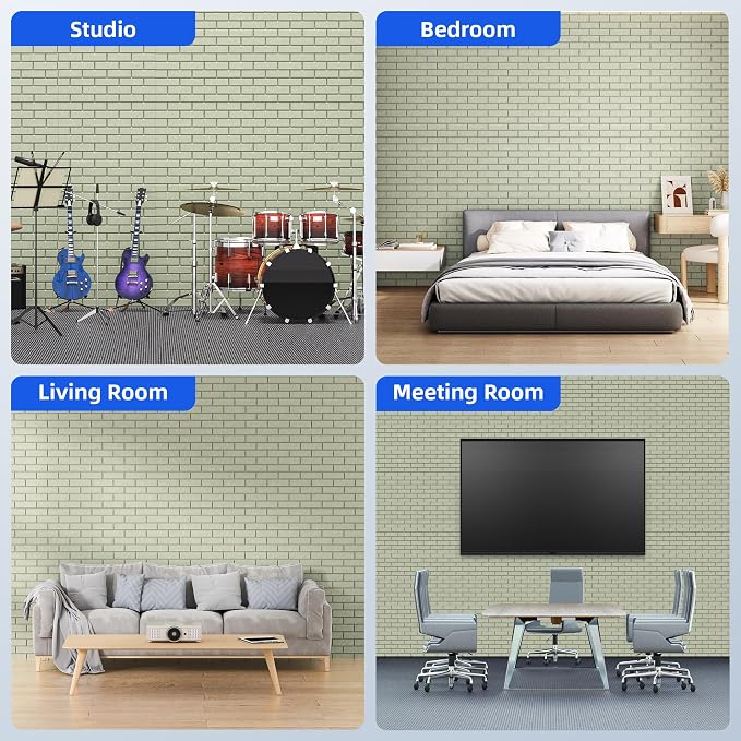 12 Pack Acoustic Panels with Self Adhesive Sound Proof Foam Panels for Wall | 12" X 12" X 0.4" High Density Soundproof Wall Panels, Brick Sound Absorbing Panels for Home Studio Office Decor - Sage - Image 5