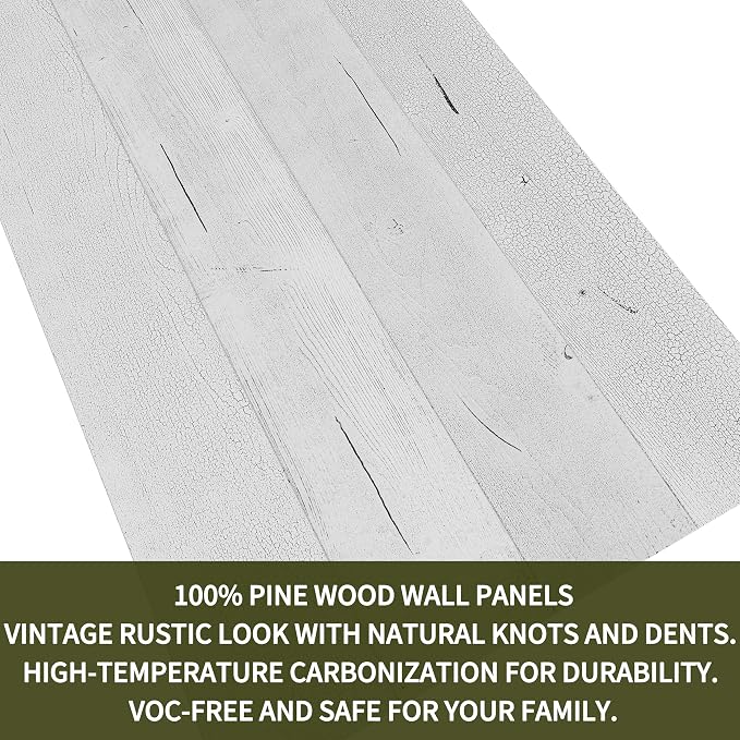 Brosisincorp Real Wood Shiplap Peel and Stick Wall Panel Crack White 10 Pcs | Natural Pine Wood Plank for Interior Rustic Accent Wall, Easy DIY Self Adhesive, 35.43" L x 5" W Each, Covers 12.4 Sq Ft - Image 4
