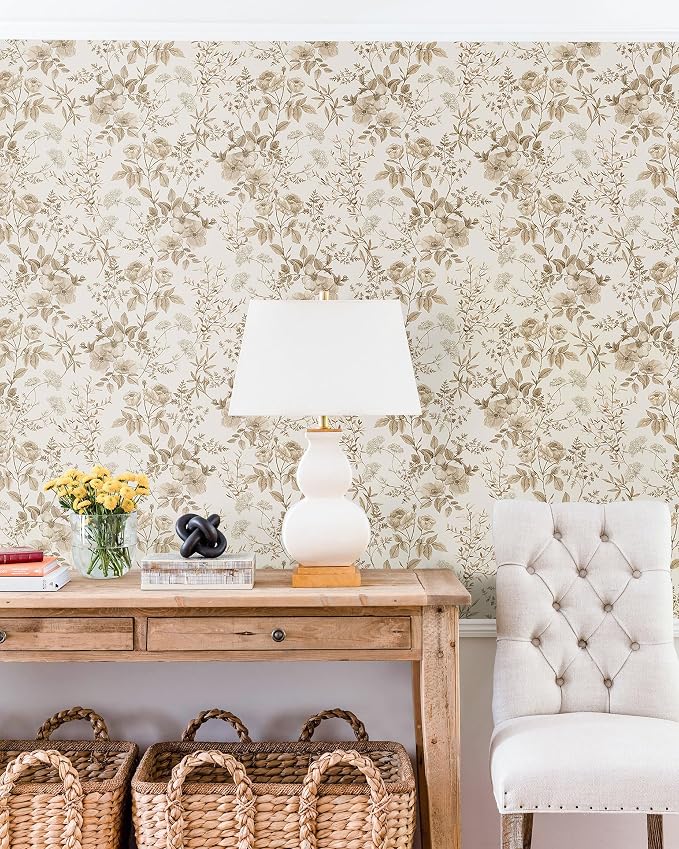 Erfoni Boho Floral Peel and Stick Wallpaper Beige Flower Leaf Contact Paper | 16.9" x118" Self Adhesive Removable Wallpaper Boho Botanical Wallpaper for Bedroom Cabinets Decor Vinyl Roll Waterproof - Image 6