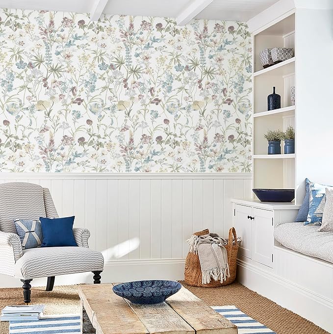 Blue Floral Peel and Stick Wallpaper Boho Leaf Self Adhesive Wallpaper | 16.9" x197" DIY Removable Contact Paper Botanical Flower Leaf Wall Paper Decoration for Bedroom Wall Cabinets Waterproof - Image 7