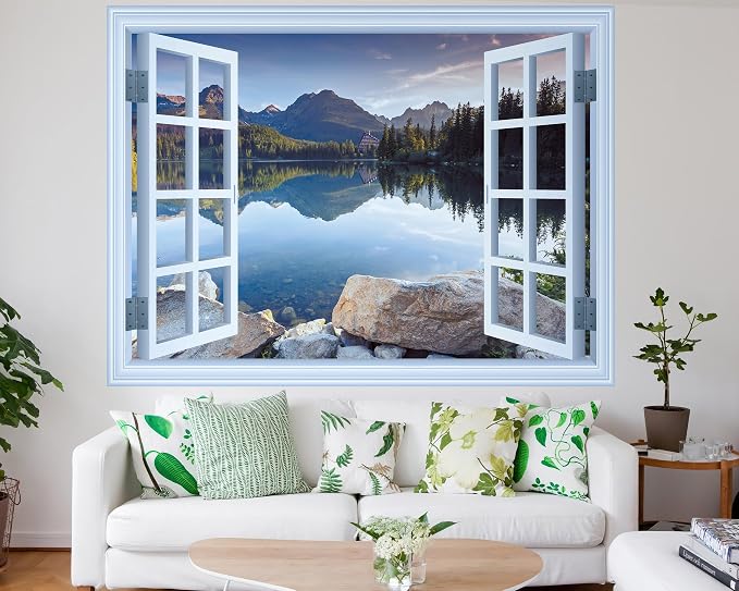 FLFK Fake Window Wall Mural - Landscapes Faux Window Wall Sticker for Wall Decor, Stick and Peel Wall Decals,80"x60",Set of 5 Sheets - Image 4