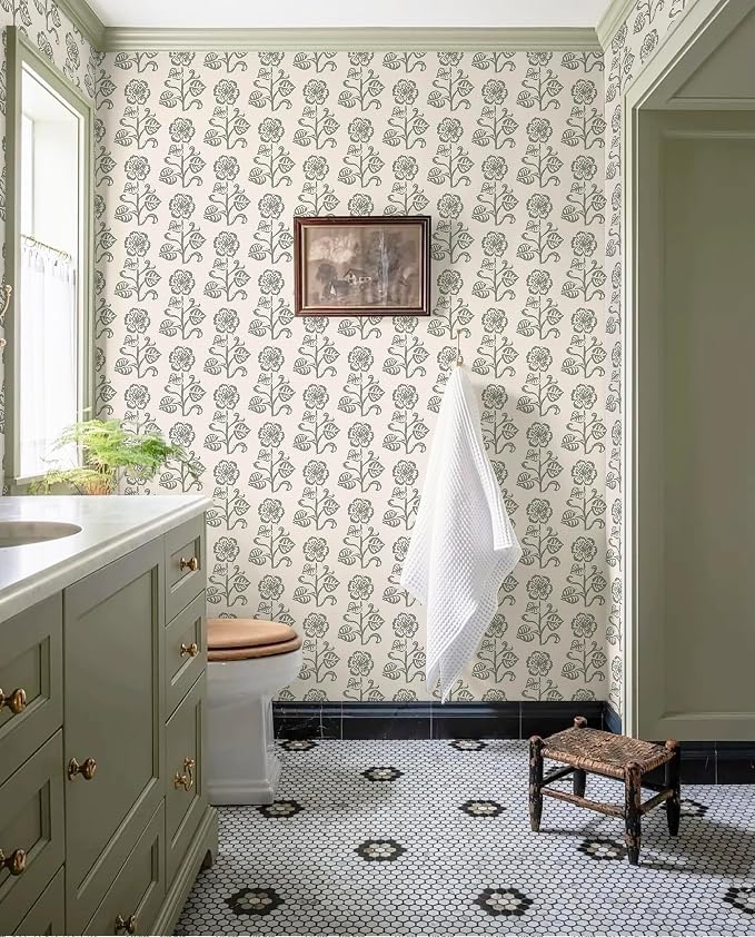 Dimoon Vintage Peel and Stick Wallpaper Beige Taupe Floral Contact Paper 17.3''x362'' Retro Cottage Wallpaper Boho Removable Renter Friendly Embossed Wall Paper for Bathroom Bedroom Decor Vinyl - Image 9
