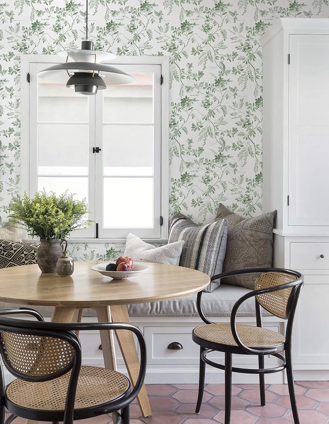 Dimoon 17.3''x393'' Botanical Peel and Stick Wallpaper Green Floral Modern Contact Paper White Bird Wallpaper Removable Renter Friendly Waterproof Embossed Kitchen Bedroom Bathroom Vinyl Roll - Image 2