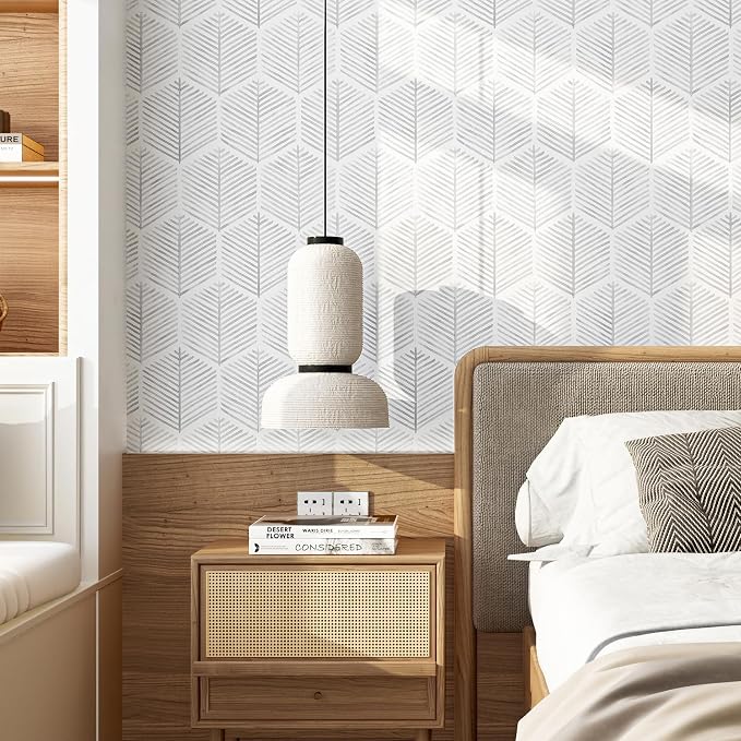 MelunMer Modern Peel and Stick Wallpaper Boho Contact Paper 17.3''×78.8'' | Grey and White Self Adhesive Removable Wallpaper for Bedroom/Bathroom Waterproof Geometric Contact Paper for Cabinets, Drawer - Image 2