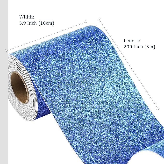 FunStick Royal Blue Wallpaper Border Peel and Stick Removable Wall Border Trim Self Adhesive Glitter Wallpaper Borders for Bathroom Bedroom Classroom Home Decor Sparkle Glitter Contact Paper 3.9"x200" - Image 6