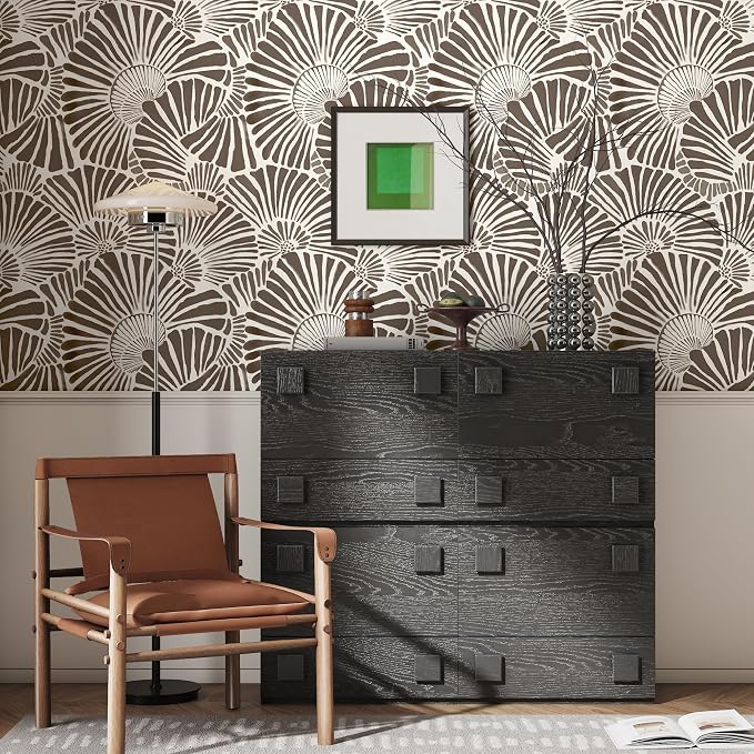 Theper White and Brown Wallpaper Peel and Stick Wallpaper Boho 17.3"×78.8" | Modern Wall Paper Removable Self Adhesive Wallpapers for Bedroom Brown Contact Paper for Cabinets Drawers Shelf Home Vinyl - Image 7