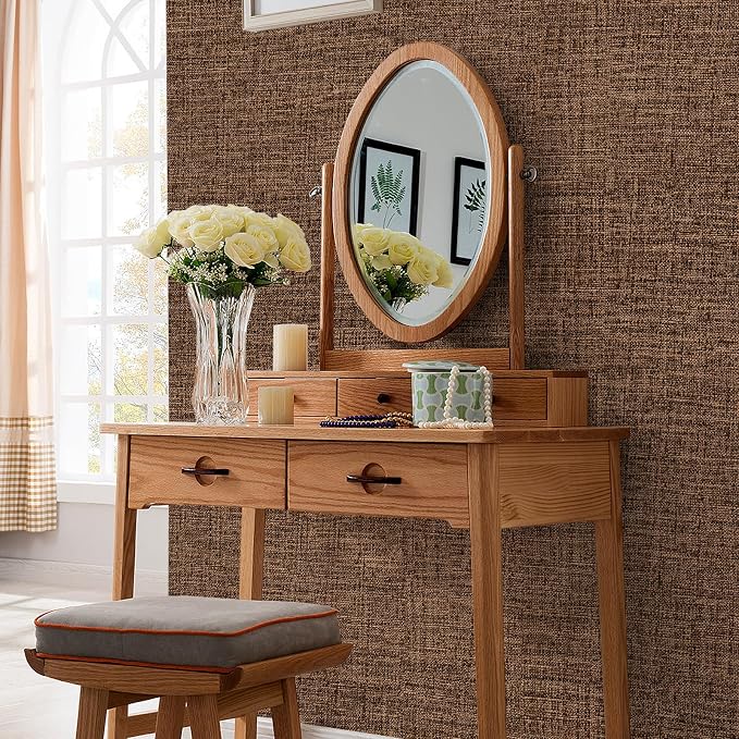 Brown Grasscloth Peel and Stick Wallpaper 17.3"x300" Faux Linen Textured Contact Paper Removable Self Adhesive Vinyl Wallpaper for Bedroom Bathroom Kitchen Cabinets - Image 7