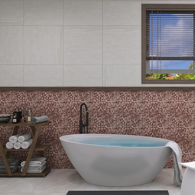 KASARO Peel and Stick Backsplash Tiles, 12" x 12" 3D Pink Hexagon Metal Mosaic Wall Panel, Self-Adhesive Waterproof Kitchen Backsplash for Bathroom, Fireplace, Living Room Decor, 8 Pack - Image 6