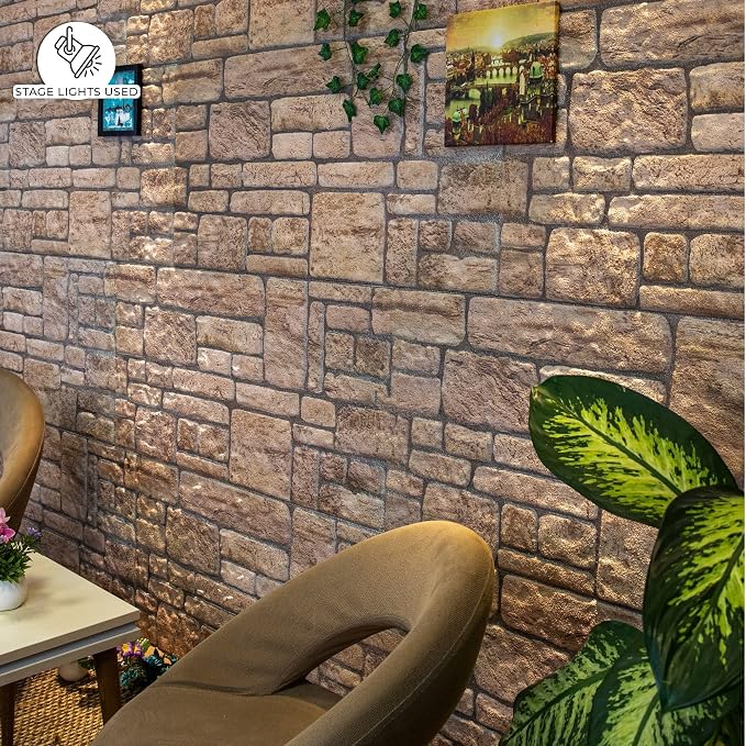 Dundee Deco 3D Wall Panels Faux Brick - Cladding, Beige Stone Look Wall Paneling, Styrofoam Facing for Living Room, Kitchen, Bathroom, Balcony, Bedroom, Set of 10, Covers 53 sq ft - Image 6