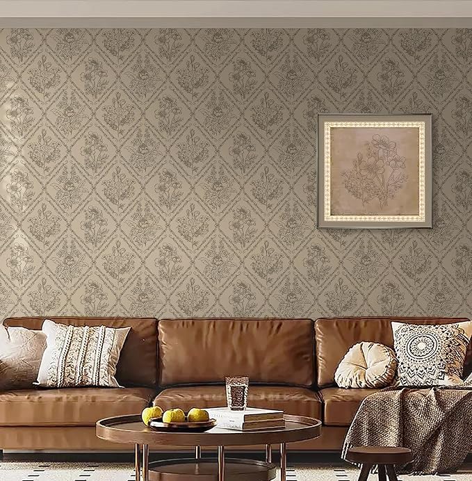 Toduso Vintage Peel and Stick Wallpaper Brown Floral Wallpaper for Kitchen Boho Neutral Contact Paper Removable Waterproof Self Adhesive Wall Paper for Bathroom Bedroom Drawer Decor Vinyl 17.3"x196.8" - Image 5