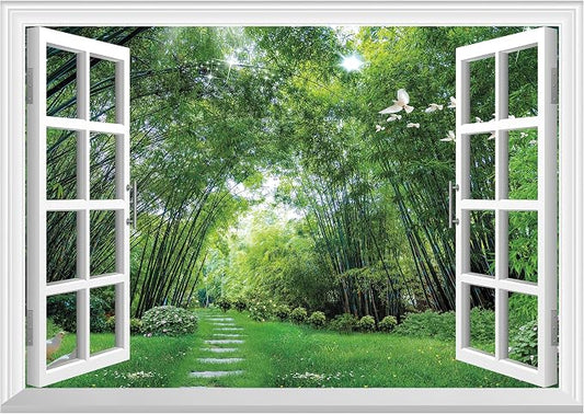 FLFK Fake Window Wall Mural - Jungle Faux Window Wall Sticker for Wall Decor, Stick and Peel Wall Decals,48"x32",Set of 2 Sheets by FLFK