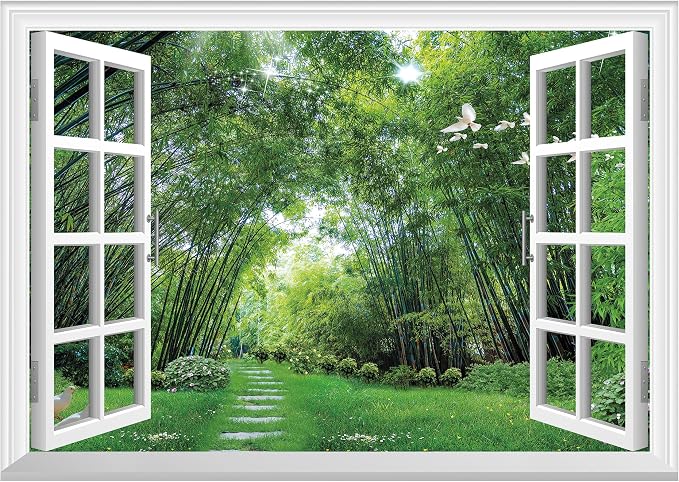 FLFK Fake Window Wall Mural - Jungle Faux Window Wall Sticker for Wall Decor, Stick and Peel Wall Decals,80"x60",Set of 5 Sheets by FLFK