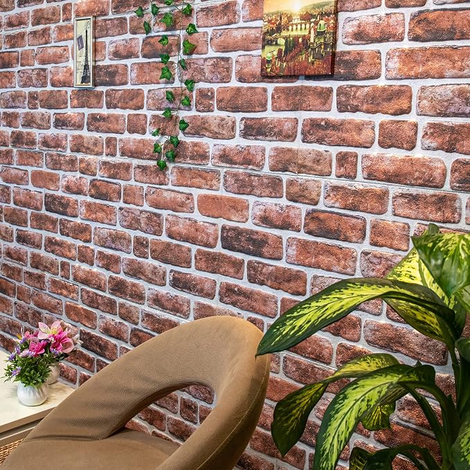 Dundee Deco 3D Wall Panels Faux Brick - Cladding, Mahogany Stone Look Wall Paneling, Styrofoam Facing for Living Room, Kitchen, Bathroom, Balcony, Bedroom, Sample, Size 10 x 10 in. - Image 4
