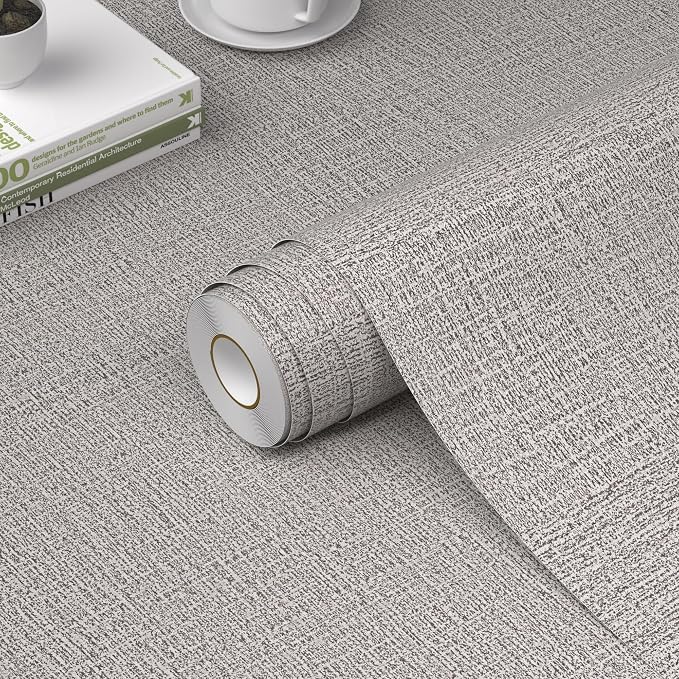 WADILE Grasscloth Peel and Stick Wallpaper 23.6in x 472in, Textured Contact Paper for Cabinets, Faux Linen Wall Paper Pull and Stick, Fabric Vinyl Wallpaper Self Adhesive Light Gray | Textured contact paper, Faux linen, Vinyl material, Cabinets, Self a... by WADILE
