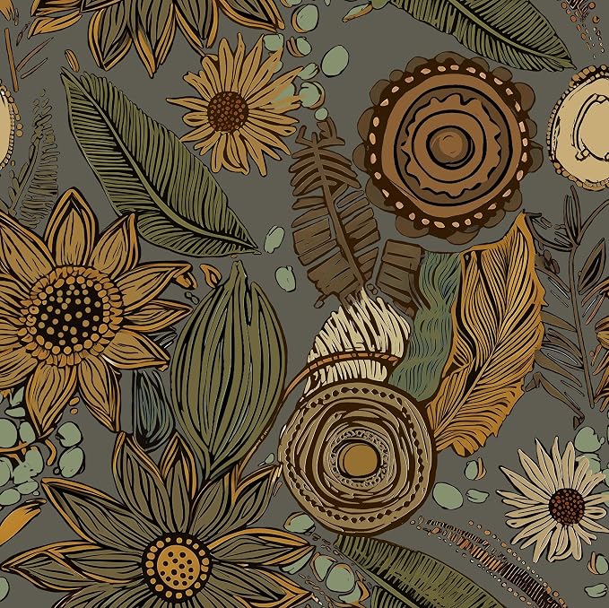 Laatse Boho Wallpaper Peel and Stick 17.5"x393", Green Yellow Contact Paper | Self Adhesive/Removable/Waterproof/Thick Vinyl Wall Paper for Bathroom Bedroom Shelf Cabinet Drawer,Prepasted,Easy Peel by Laatse