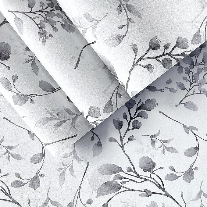 Orainege Gray Floral Peel and Stick Wallpaper Floral Contact Paper | 17.7 in ×590.5 in Peel and Stick Wall Paper for Bathroom Removable Wallpaper Self Adhesive Waterproof - Image 5