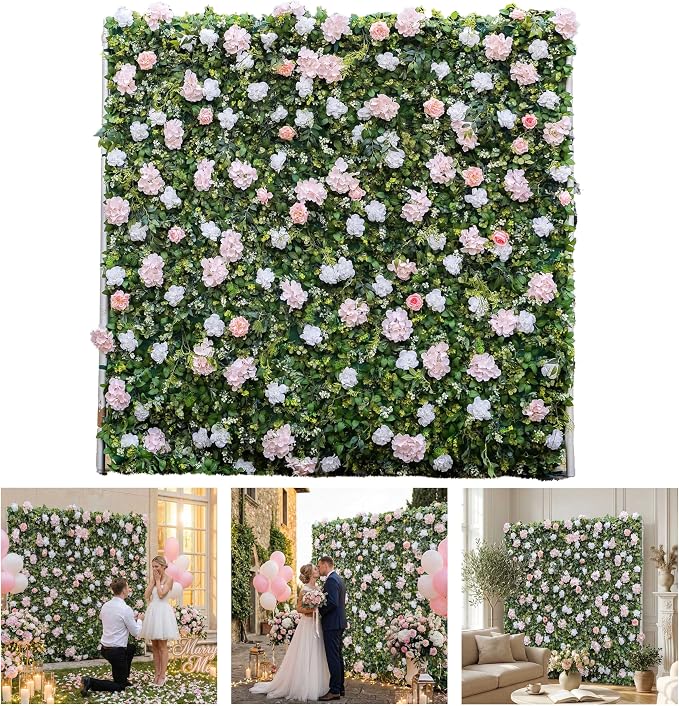 8ft*8ft Pink Artificial Flower Wall Panels,3D Silk Floral Backdrop | Quick Assembly and Storage, Both Eco ＆ Pet Friendly Perfect for Wedding, Baby Show, Party and Home Decor by COCOFLOWERWALL