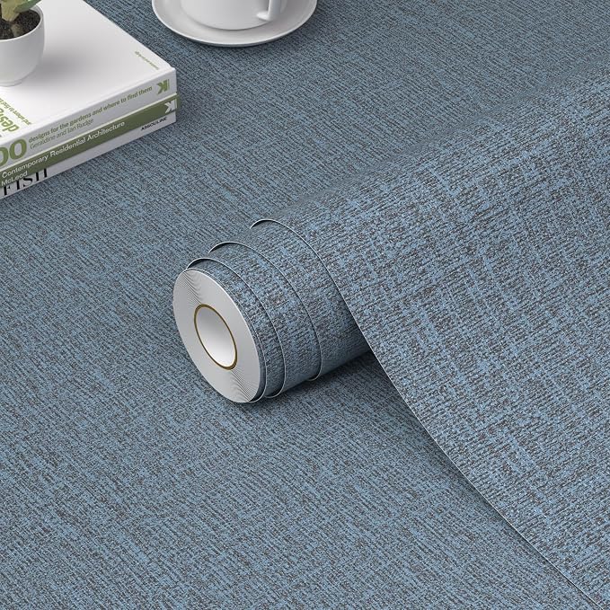 WADILE Grasscloth Peel and Stick Wallpaper 15.7in x 787.4in, Textured Contact Paper for Cabinets, Faux Linen Wall Paper Pull and Stick, Fabric Vinyl Wallpaper Self Adhesive Navy Blue | Textured contact paper, Faux linen, Vinyl material, Cabinets, Self ... by WADILE